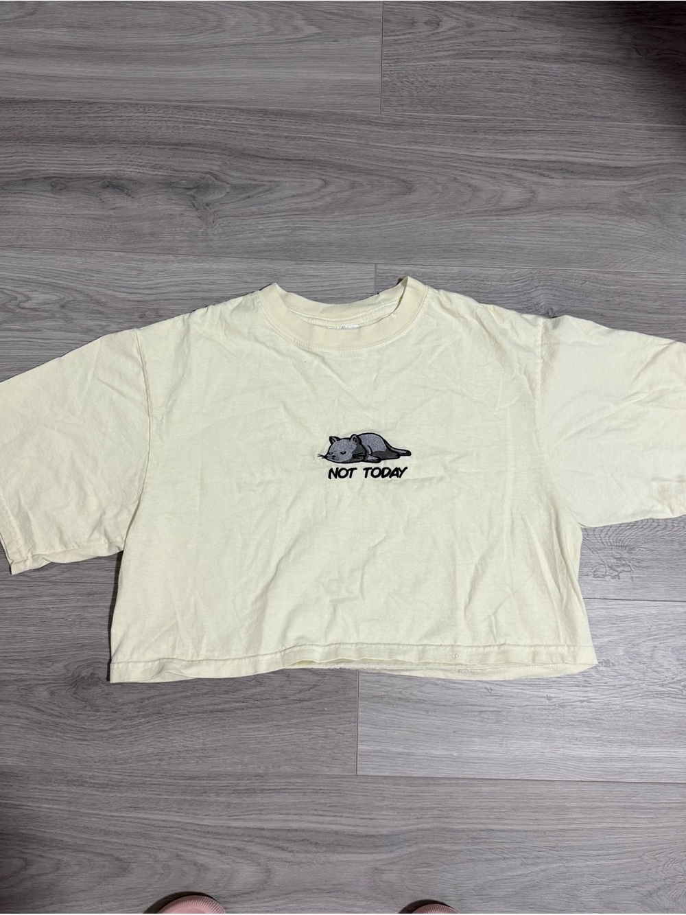 Cream Cropped Top with 'Not Today' Cat